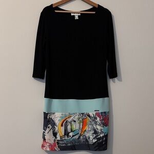 Joseph Ribkoff womens Black shift Dress with Abstract Multicolor Design size 10